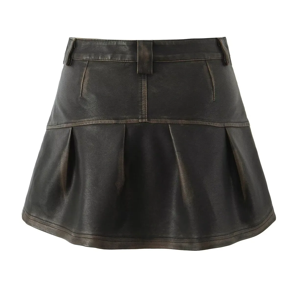 Vintage Style Leather Long Sleeve Top and Mini Skirt Set