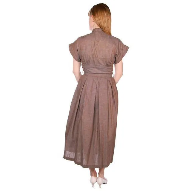 Vintage Taupe/Blue Changeable Cotton Day Dress 1940s Campus Star 34-27-Free