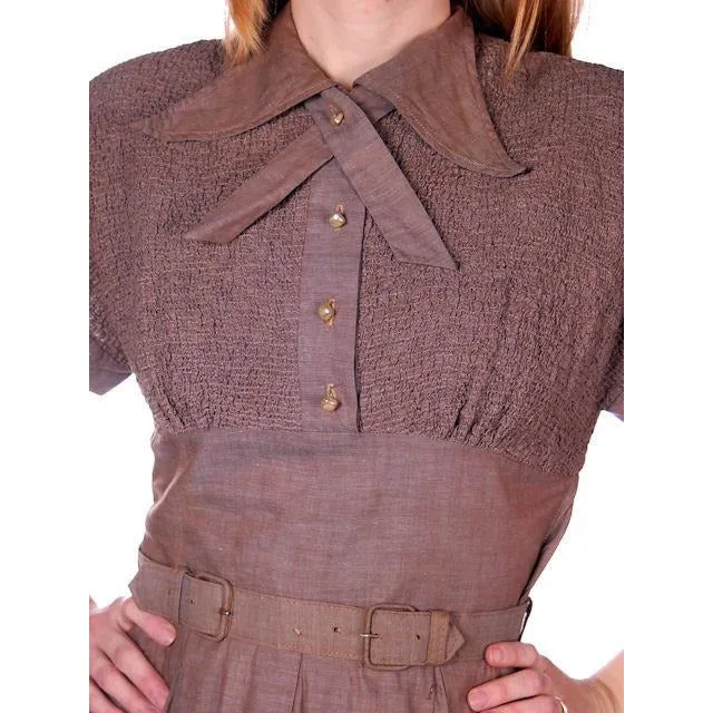 Vintage Taupe/Blue Changeable Cotton Day Dress 1940s Campus Star 34-27-Free