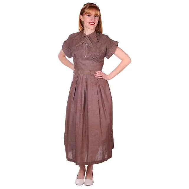 Vintage Taupe/Blue Changeable Cotton Day Dress 1940s Campus Star 34-27-Free