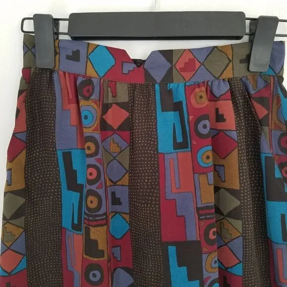 Vintage Antonella Ore 100% Italian Silk Abstract Geometric Print Midi Skirt