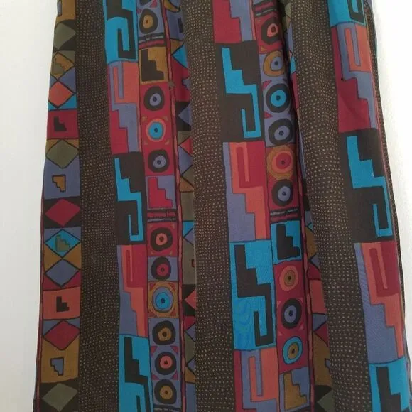 Vintage Antonella Ore 100% Italian Silk Abstract Geometric Print Midi Skirt