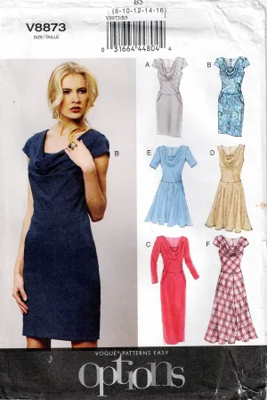Vogue Options 8873 Womens Bias Bodiced Dress with Draped Neckline Out Of Print Sewing Pattern Size 8 - 16 UNCUT Factory Folded
