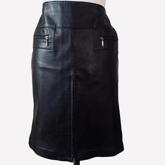 VS VAKKO BLACK LEATHER ZIPPER SKIRT
