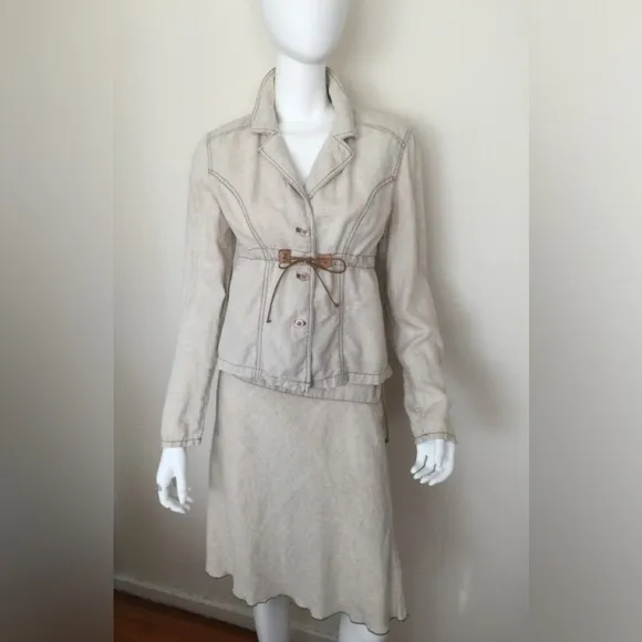 VTG DKNY Jeans beige linen skirt set