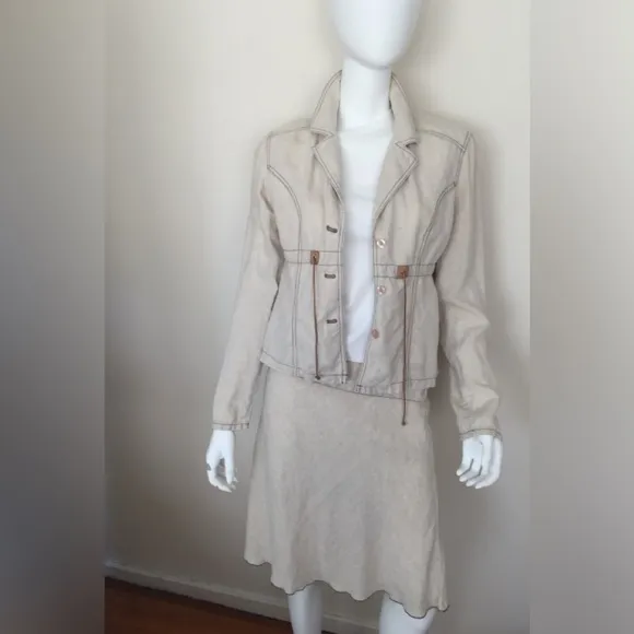 VTG DKNY Jeans beige linen skirt set