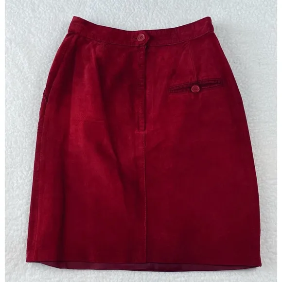 (VTG) TOFFS • Red Genuine Leather Pencil Skirt