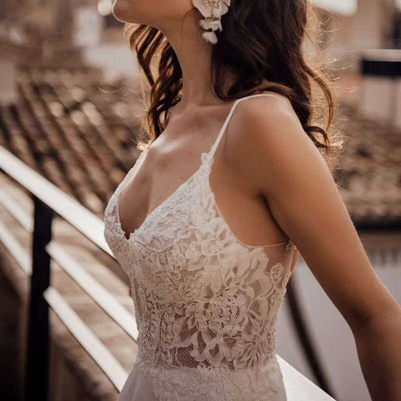 Wedding Dress Beach Bridal Gown Tulle Lace Appliques