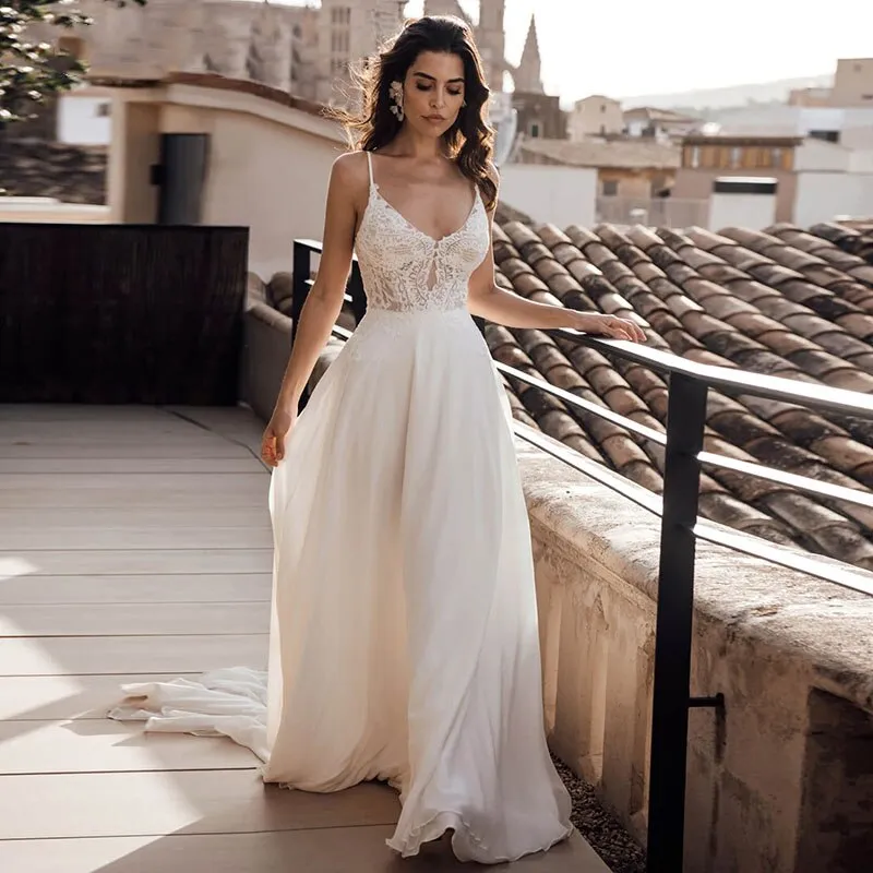 Wedding Dress Beach Bridal Gown Tulle Lace Appliques