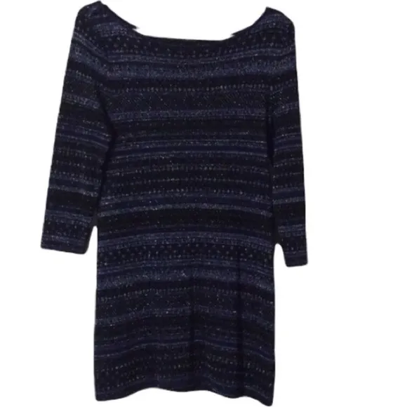 White House Black Market Dark Blue And Silver Metallic Thread Sweater Dress