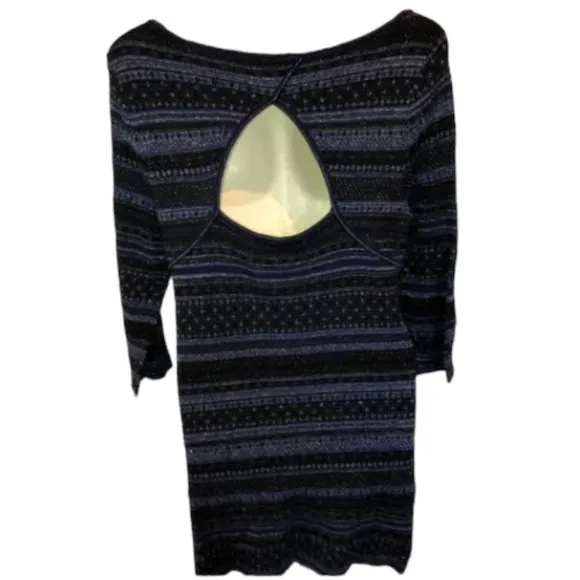 White House Black Market Dark Blue And Silver Metallic Thread Sweater Dress