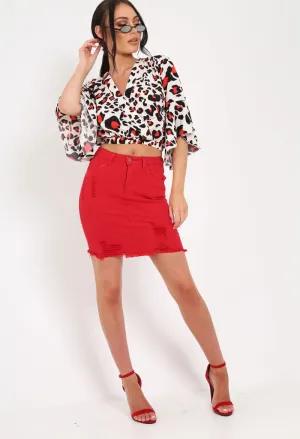 White Leopard Print Ruched Crop Top - Damira