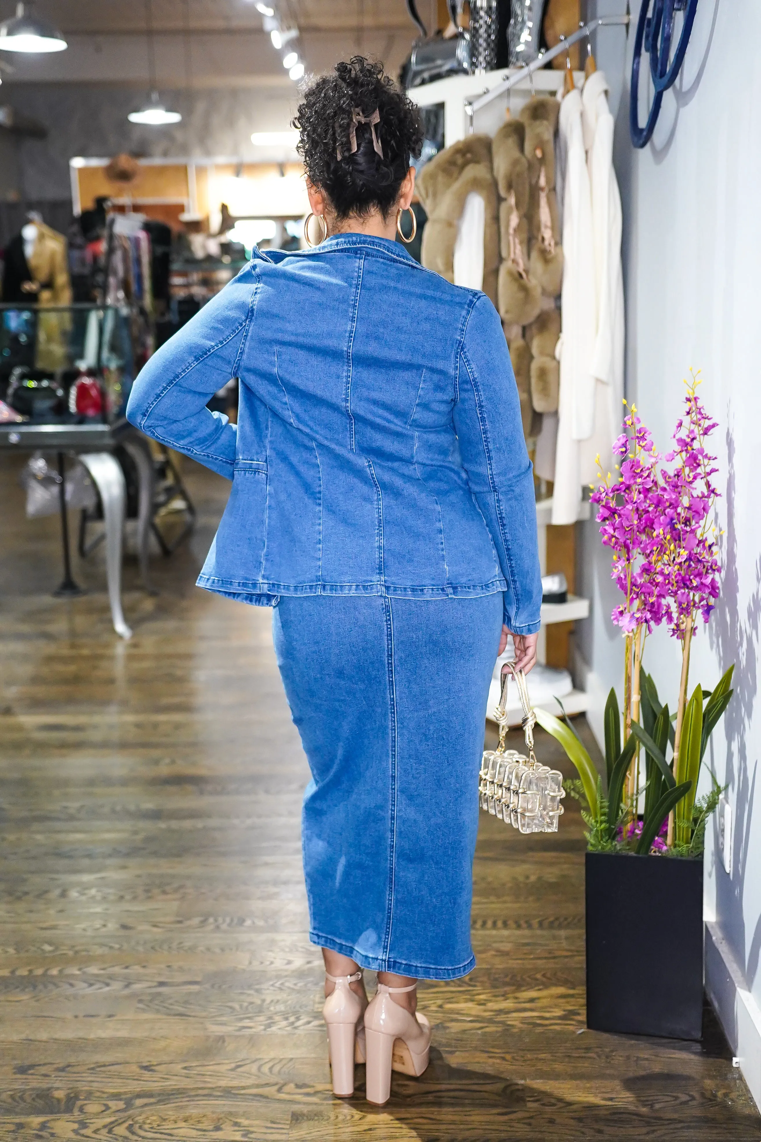Willow 2pc Denim Blazer Skirt Set
