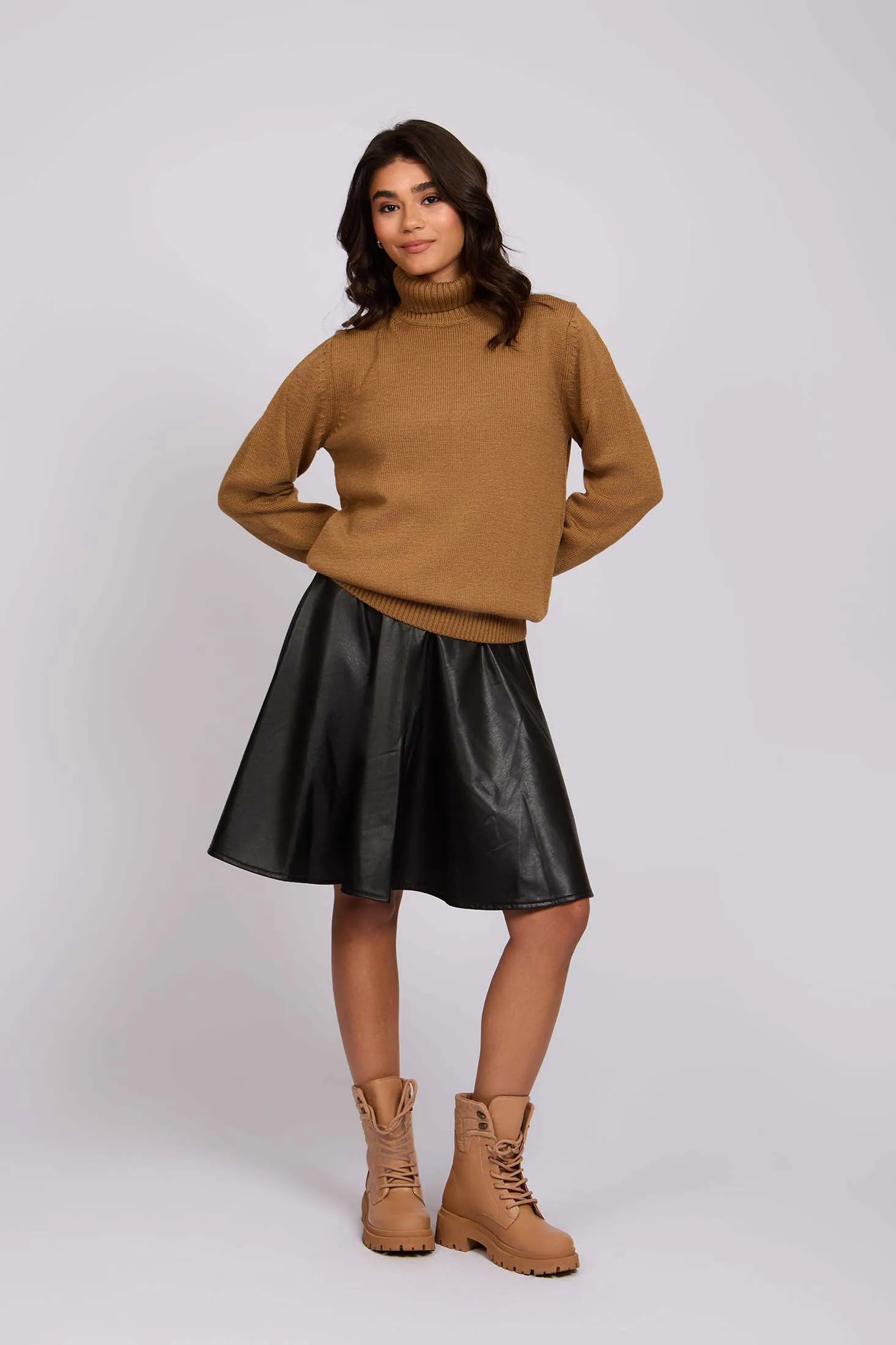 Women Skirt Circle Leather Black