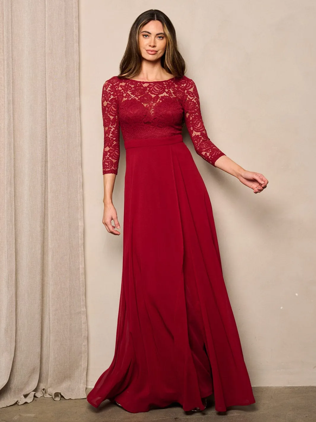 WOMEN'S 3/4 SLEEVE OPEN BACK LACE DETAILED MAXI DRESS