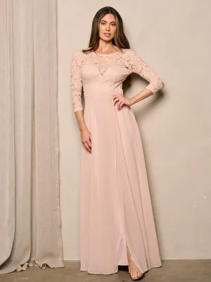 WOMEN'S 3/4 SLEEVE OPEN BACK LACE DETAILED MAXI DRESS