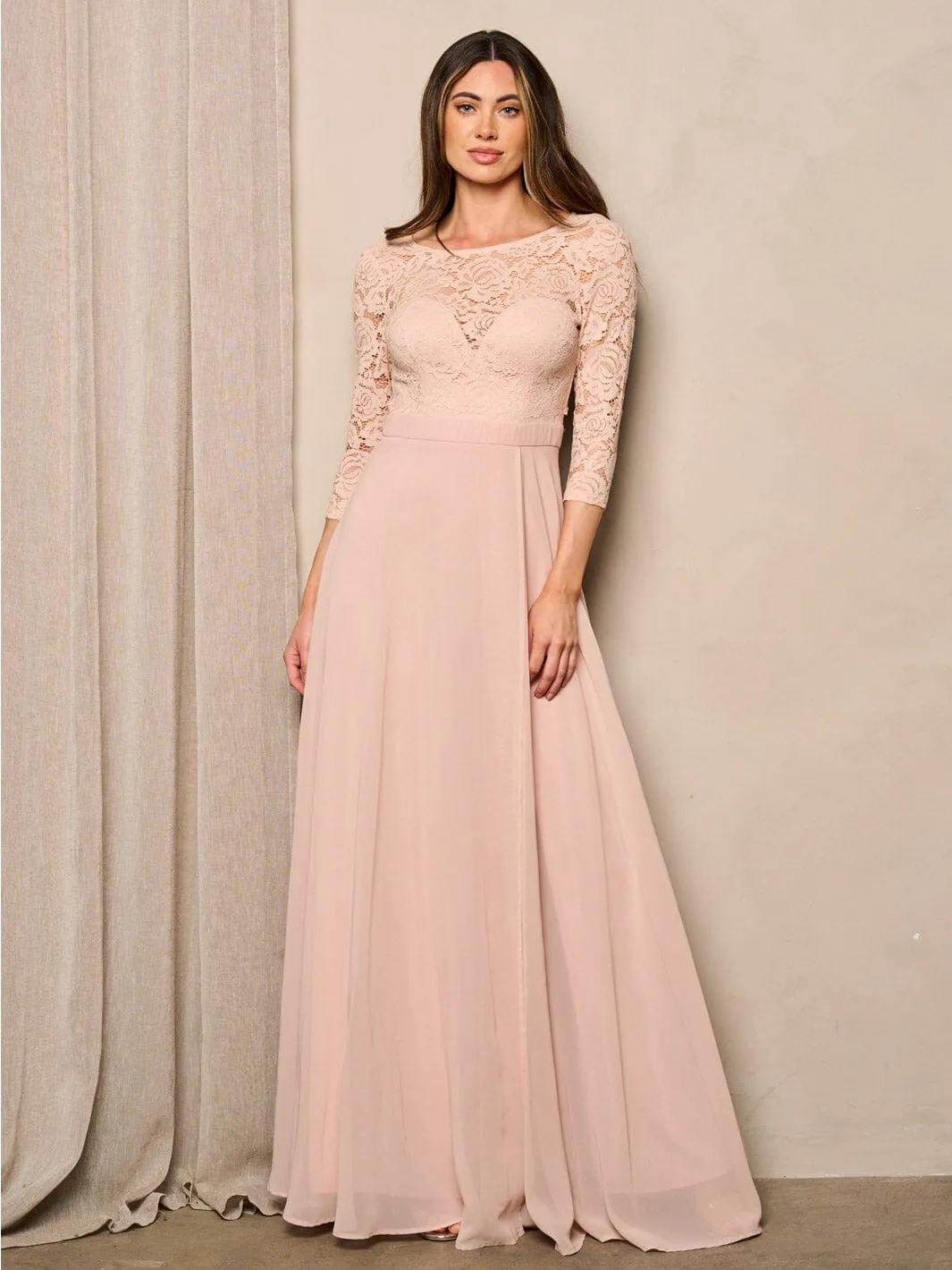 WOMEN'S 3/4 SLEEVE OPEN BACK LACE DETAILED MAXI DRESS