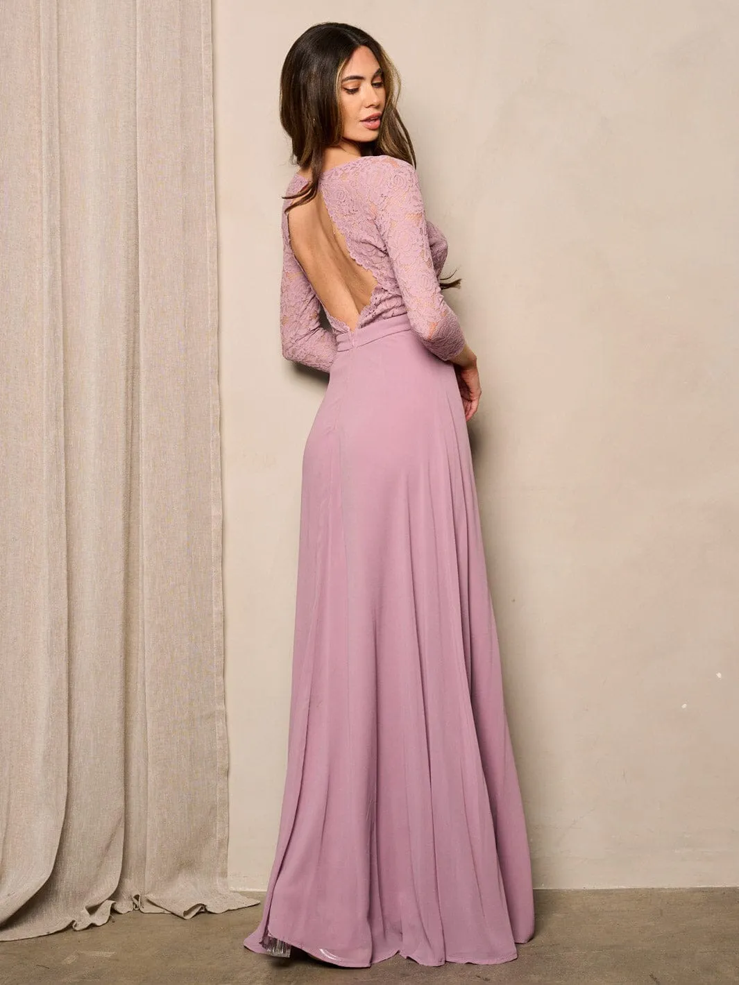 WOMEN'S 3/4 SLEEVE OPEN BACK LACE DETAILED MAXI DRESS