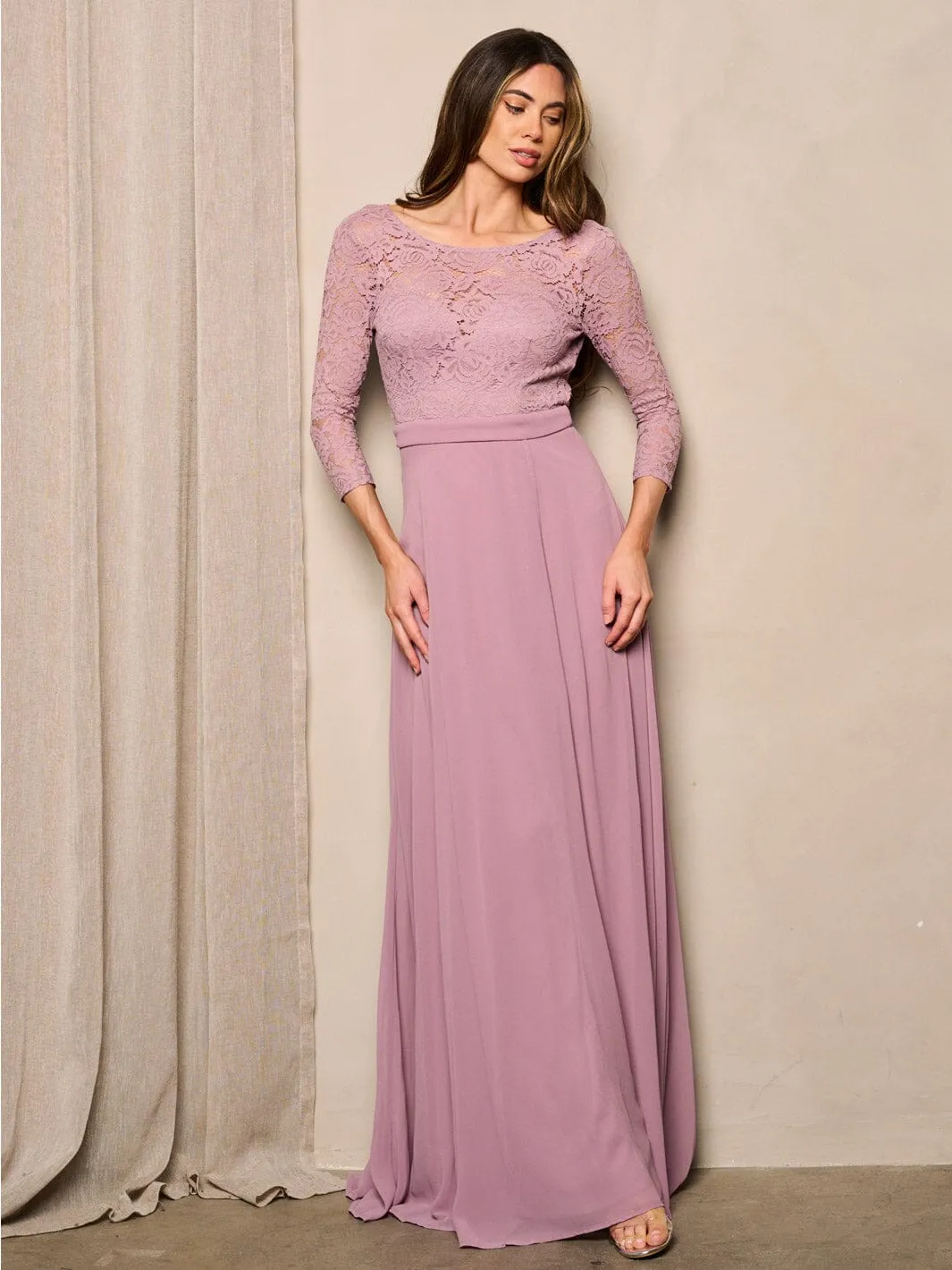 WOMEN'S 3/4 SLEEVE OPEN BACK LACE DETAILED MAXI DRESS