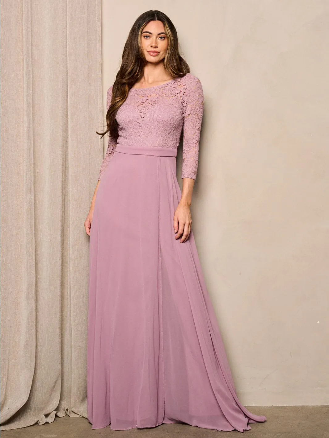 WOMEN'S 3/4 SLEEVE OPEN BACK LACE DETAILED MAXI DRESS
