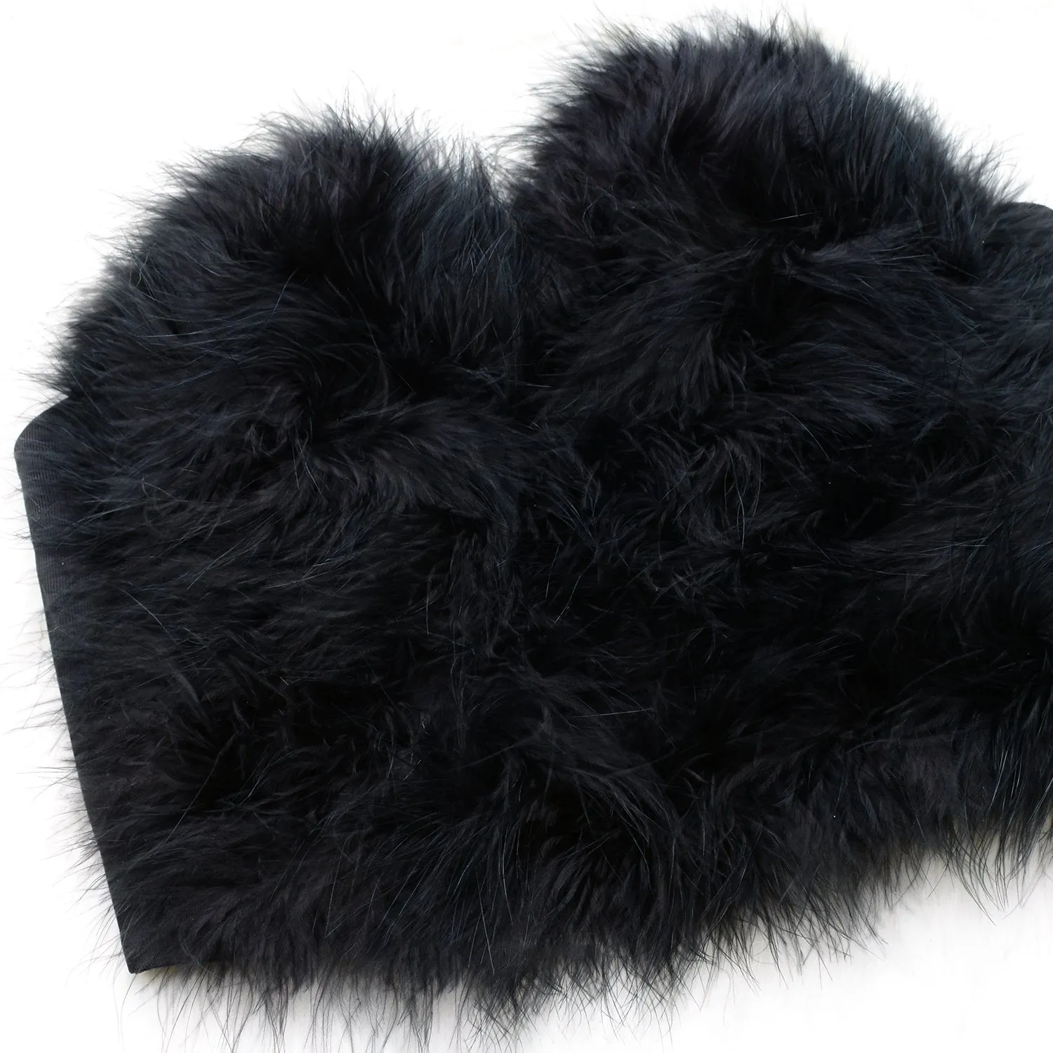 Women's Feather Fur Bustier Crop Top Push Up Celebrity Solid Corset Top Bra Black