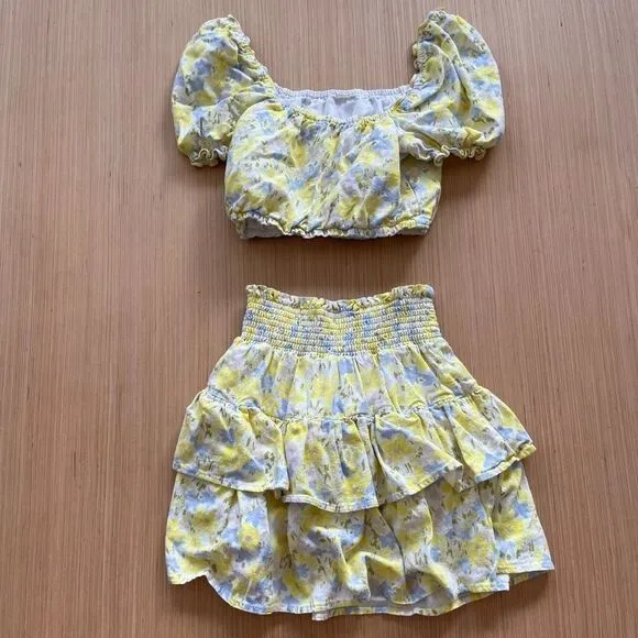 Women's Gianni Bini Yellow Floral 2 Piece Skirt Set