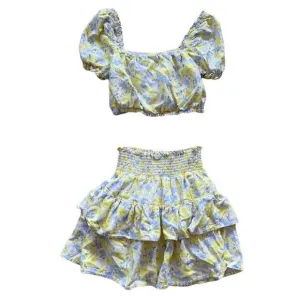 Women's Gianni Bini Yellow Floral 2 Piece Skirt Set