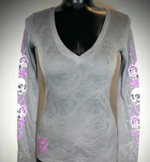 Women's Lethal Angel - Floral Skull Burnout Long Sleeve