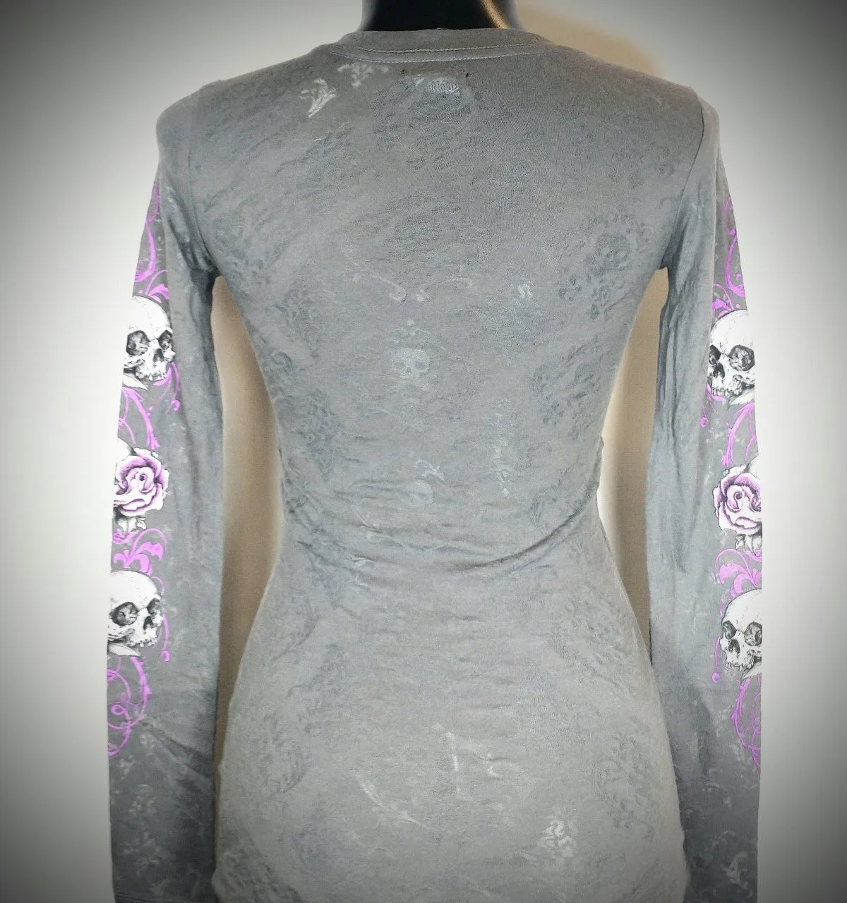 Women's Lethal Angel - Floral Skull Burnout Long Sleeve