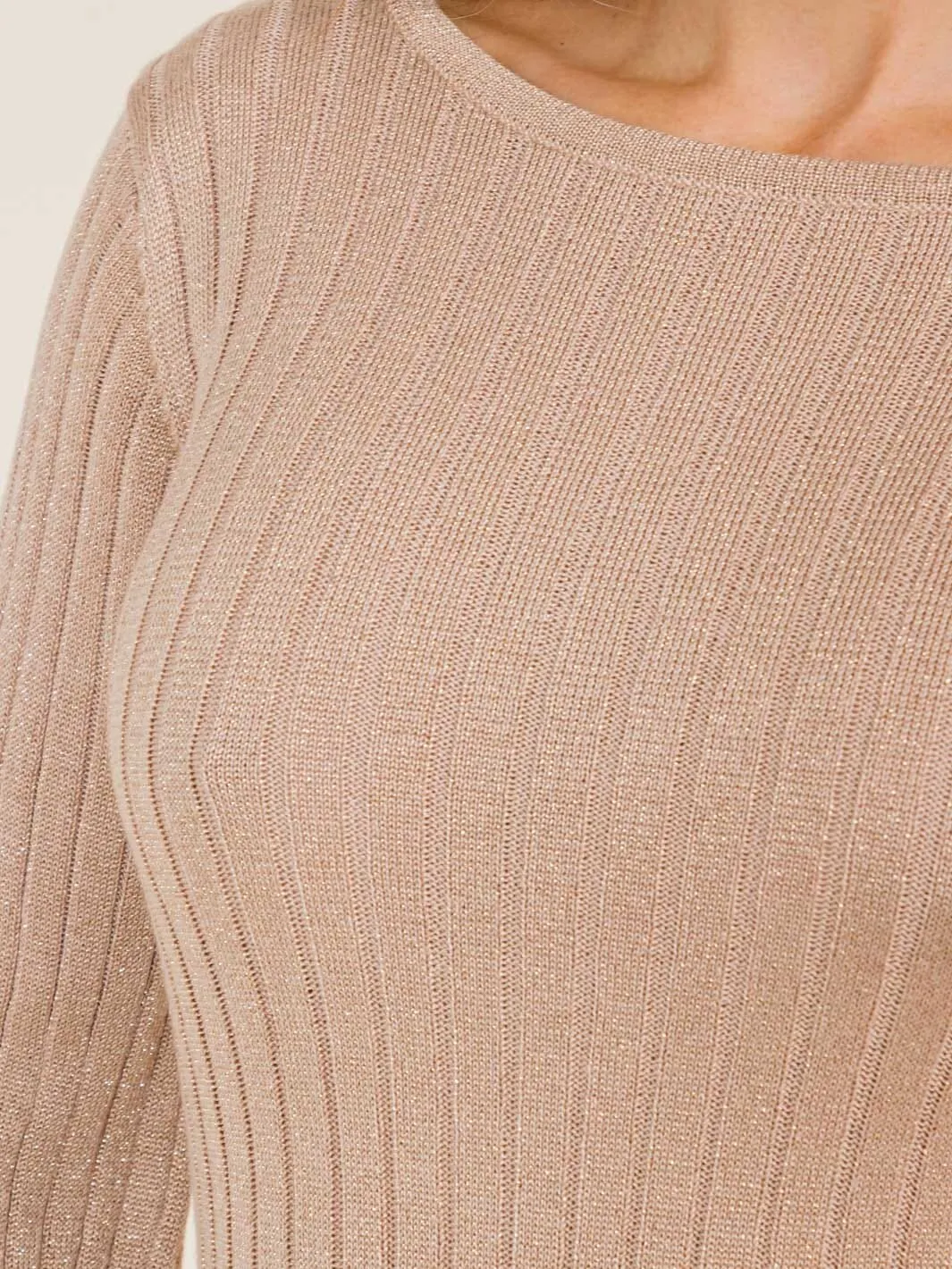 WOMEN'S LONG BELL SLEEVE OPEN BACK RIBBED SHIMMER MINI DRESS