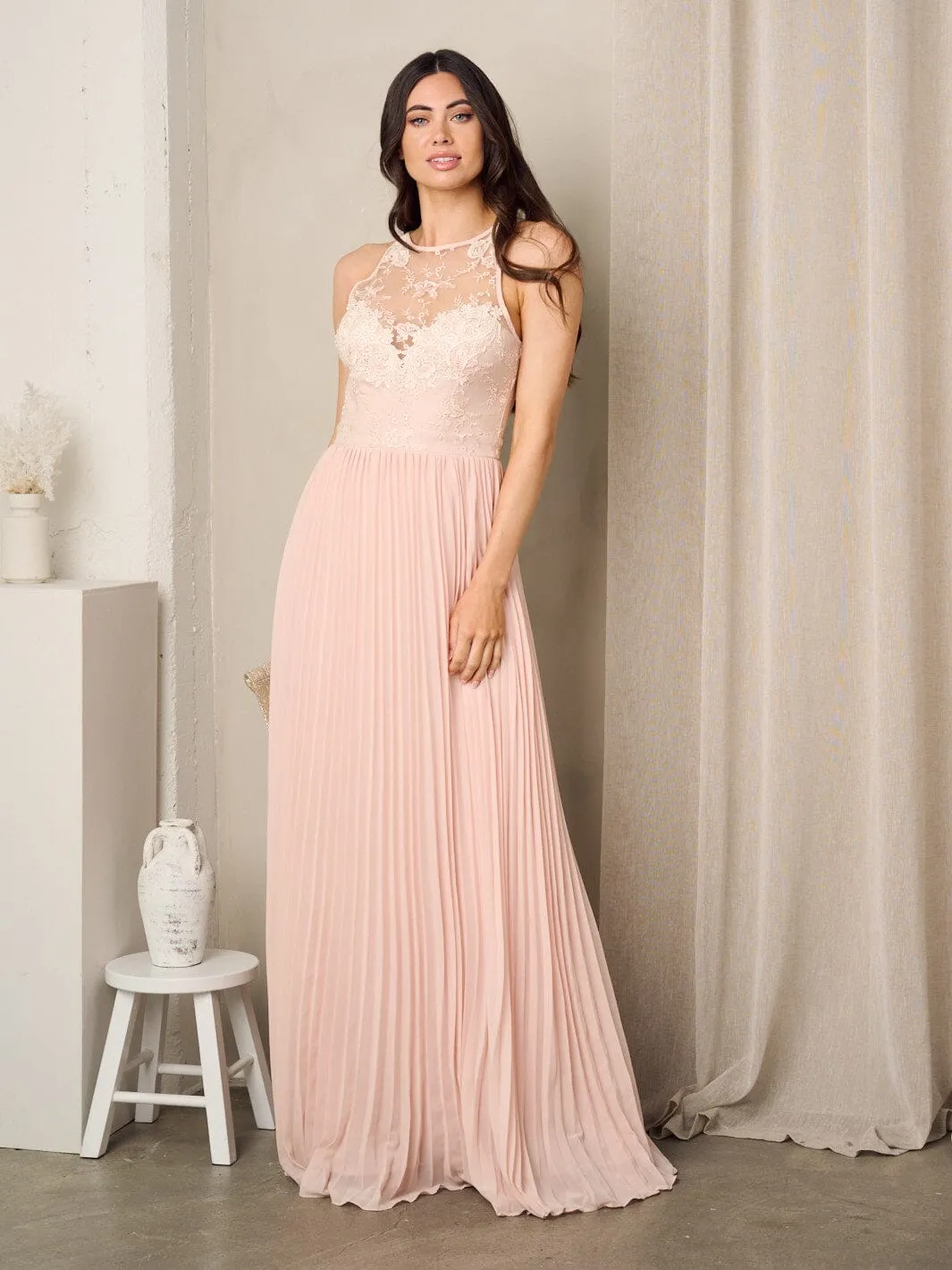 WOMEN'S SLEEVELESS LACE OPEN BACK MAXI GOWN DRESS