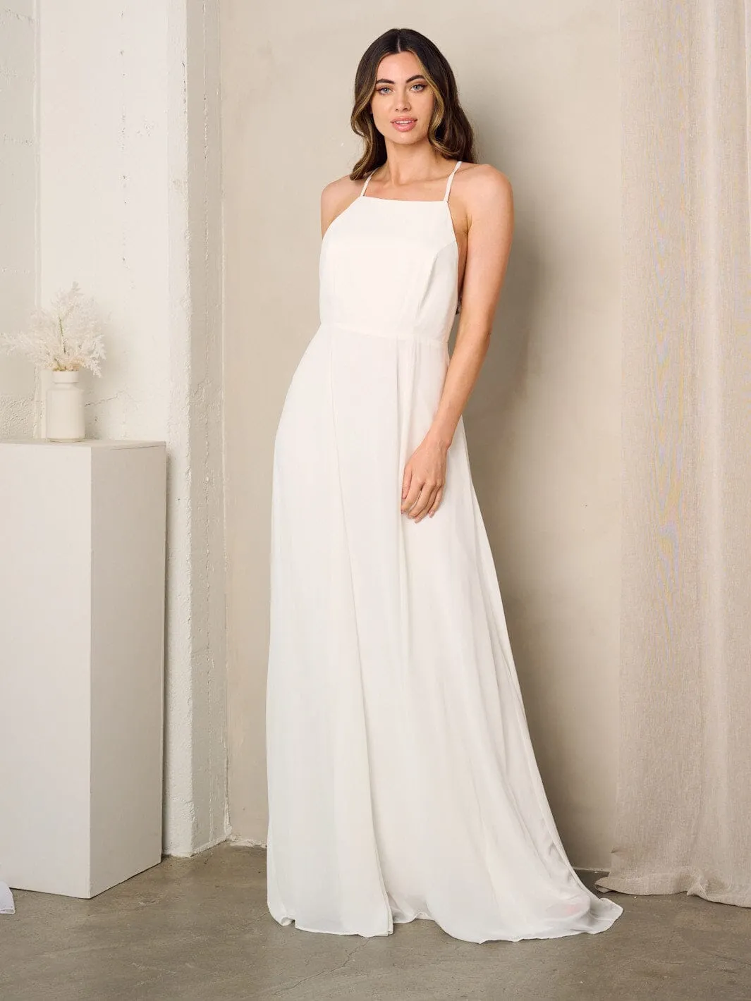 WOMEN'S SLEEVELESS OPEN BACK GOWN MAXI DRESS
