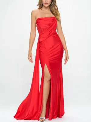 WOMEN'S SLEEVELESS SEQUIN DETAILED FRONT SLIT MAXI DRESS