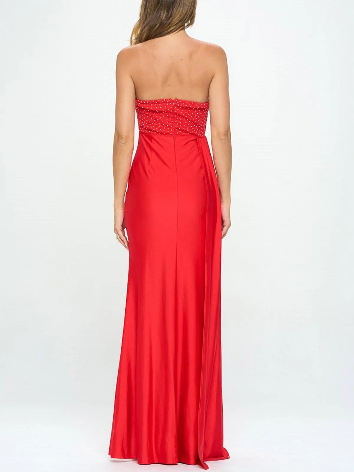 WOMEN'S SLEEVELESS SEQUIN DETAILED FRONT SLIT MAXI DRESS