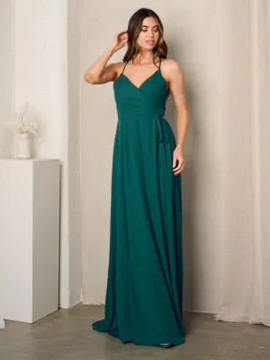WOMEN'S SLEEVELESS SURPLICE SELF TIE MAXI DRESS
