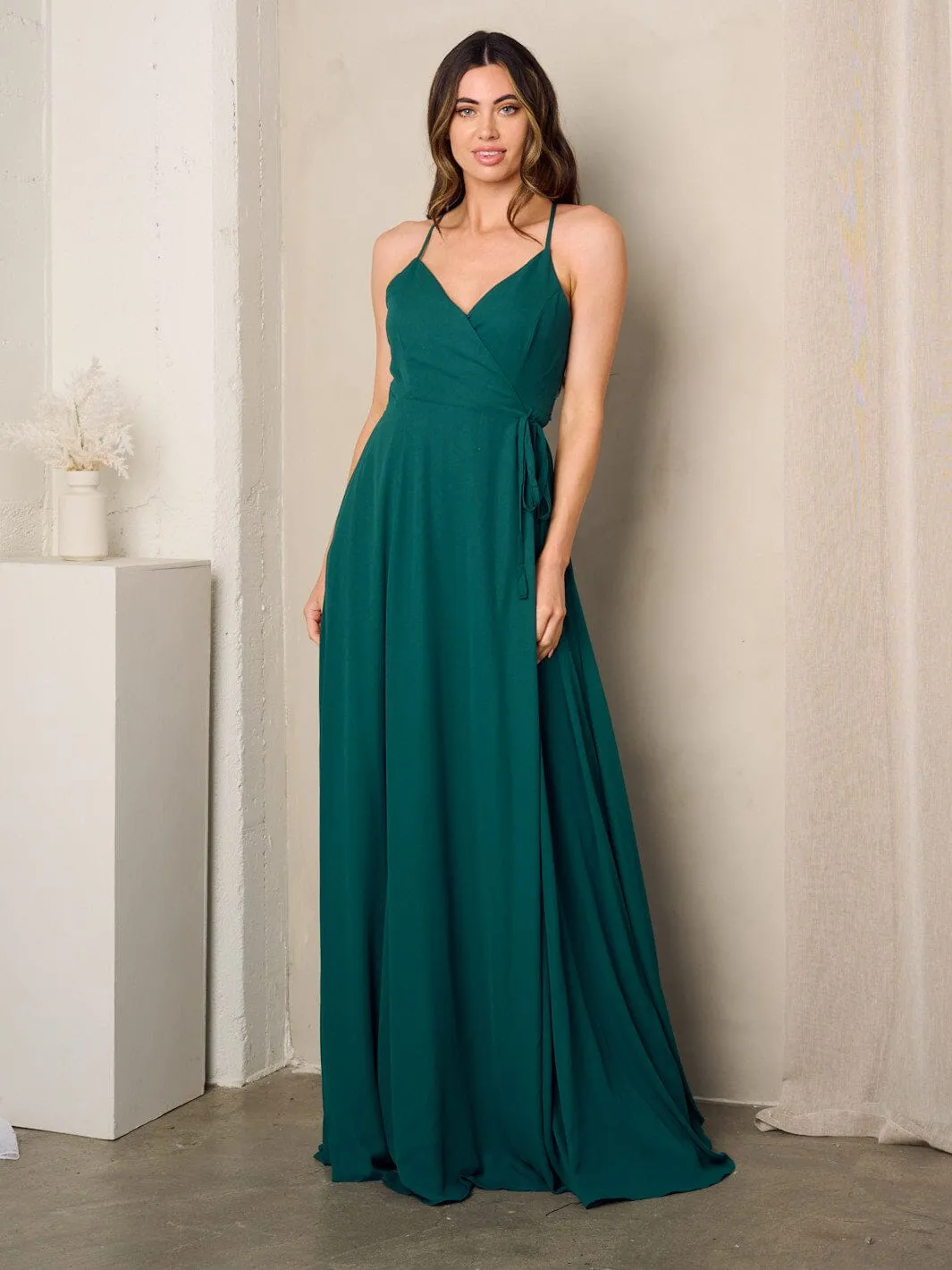 WOMEN'S SLEEVELESS SURPLICE SELF TIE MAXI DRESS