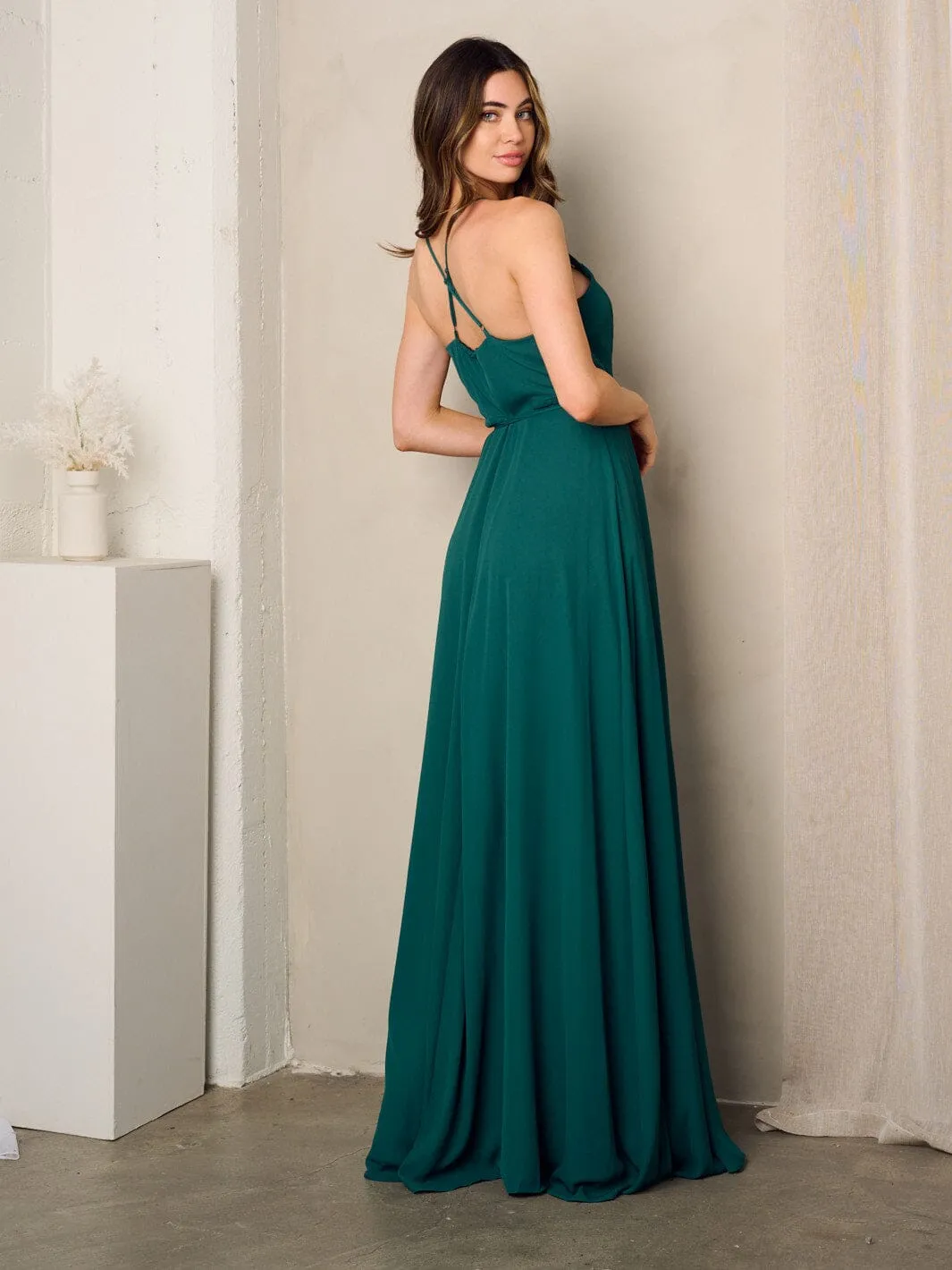 WOMEN'S SLEEVELESS SURPLICE SELF TIE MAXI DRESS