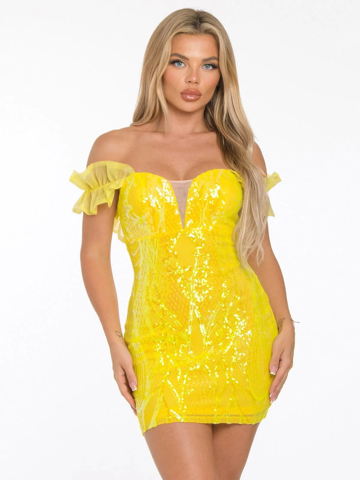 WOMEN'S SLEEVELESS V-NECK BODYCON SEQUINS MINI DRESS