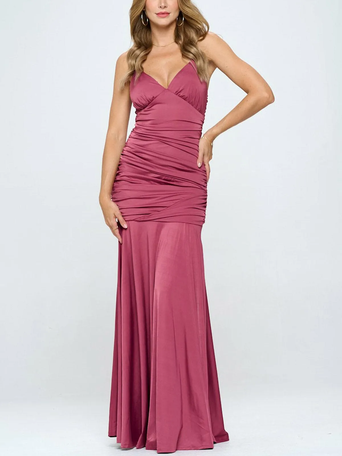 WOMEN'S SLEEVELESS V-NECK FRONT SLIT MAXI DRESS