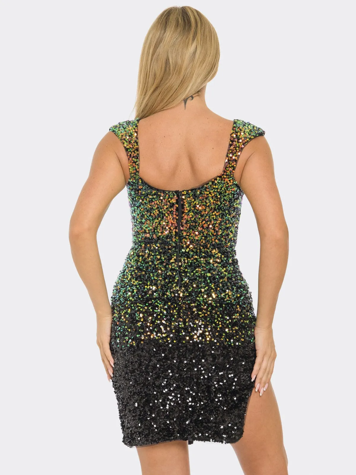 WOMEN'S SLEEVELESS V-NECK SIDE SLIT BODYCON SEQUINS MINI DRESS