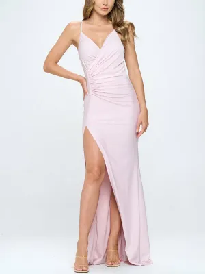 WOMEN'S SLEEVELESS V-NECK SURPLICE FRONT SLIT MAXI DRESS