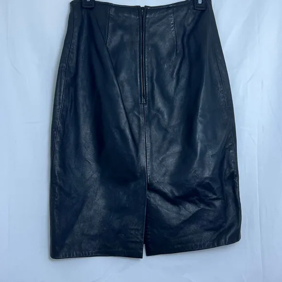 Women's Vintage Firenze Santa Barbara 100% Leather Straight Skirt, Size 10 Black