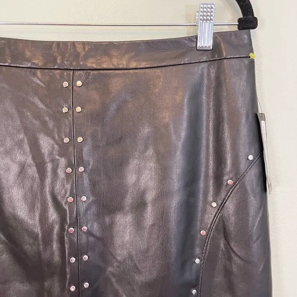 WORTHINGTON Skirt 10 Faux Leather Studded Zip Lined Slit Pencil Black NWT