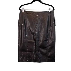 WORTHINGTON Skirt 10 Faux Leather Studded Zip Lined Slit Pencil Black NWT