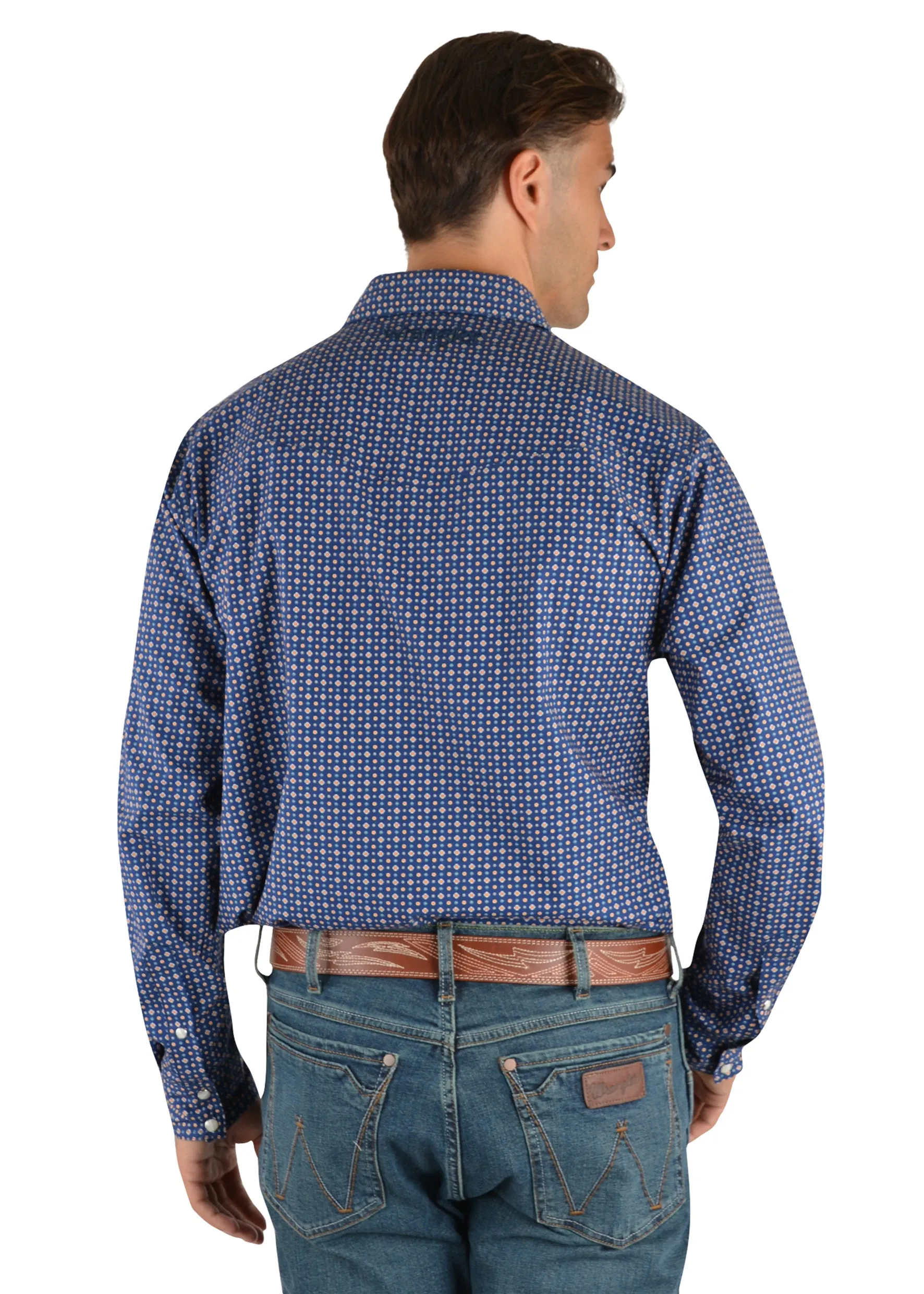 Wrangler Milton Print Mens Western Shirt Navy Orange