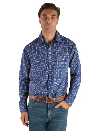 Wrangler Milton Print Mens Western Shirt Navy Orange