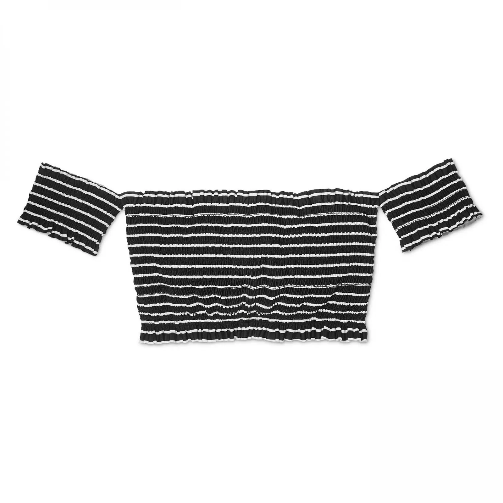 Xhilaration Smocked Underwire Off The Shoulder Bikini Top Black Stripe Small