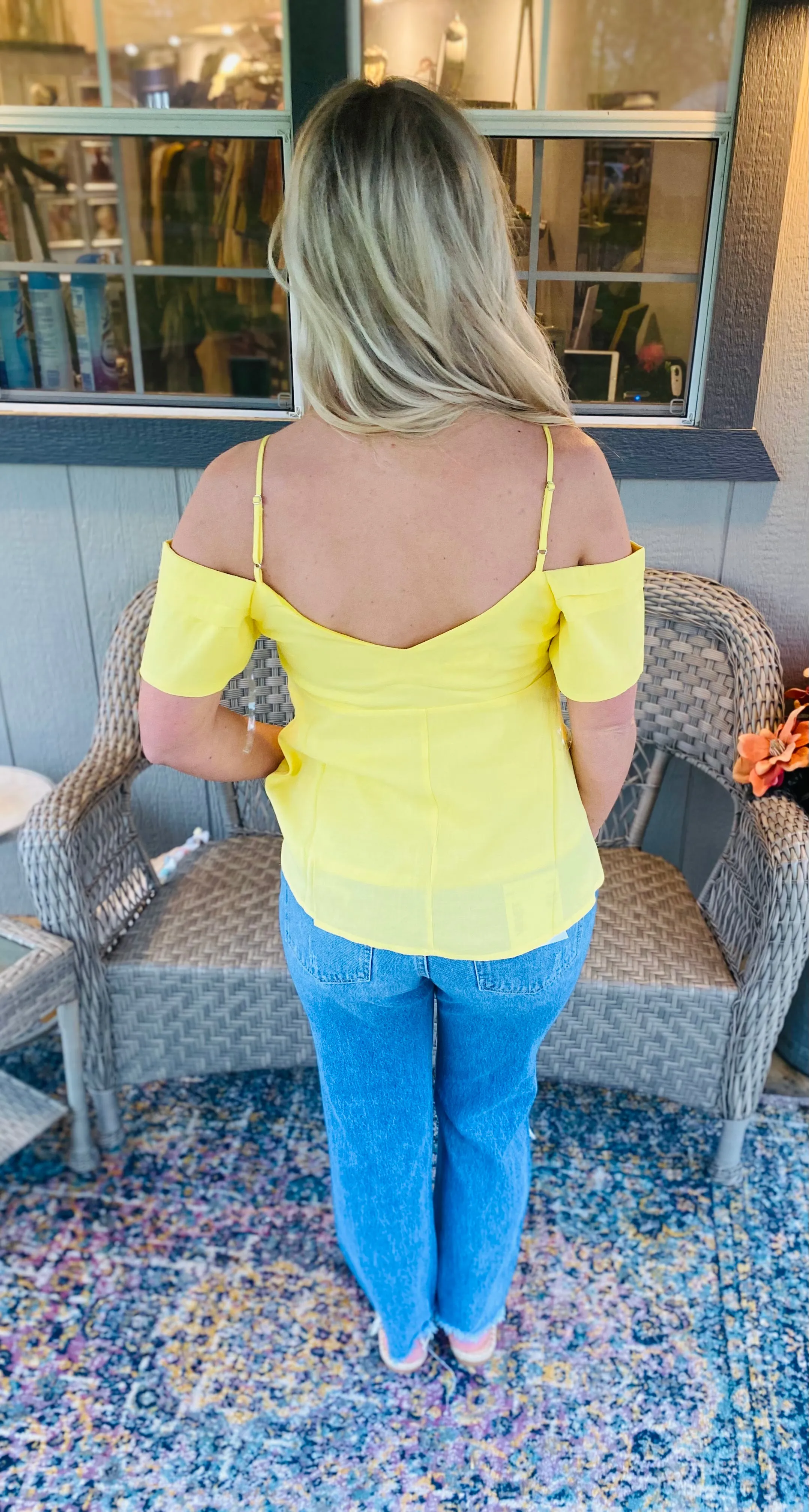 Yellow Button Off Shoulder Top