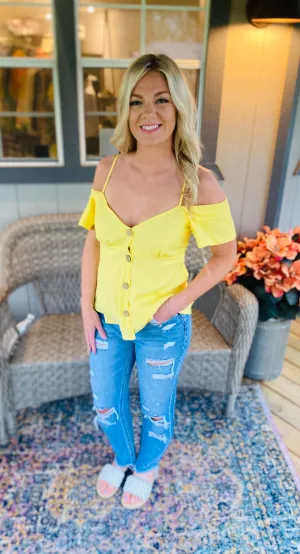 Yellow Button Off Shoulder Top