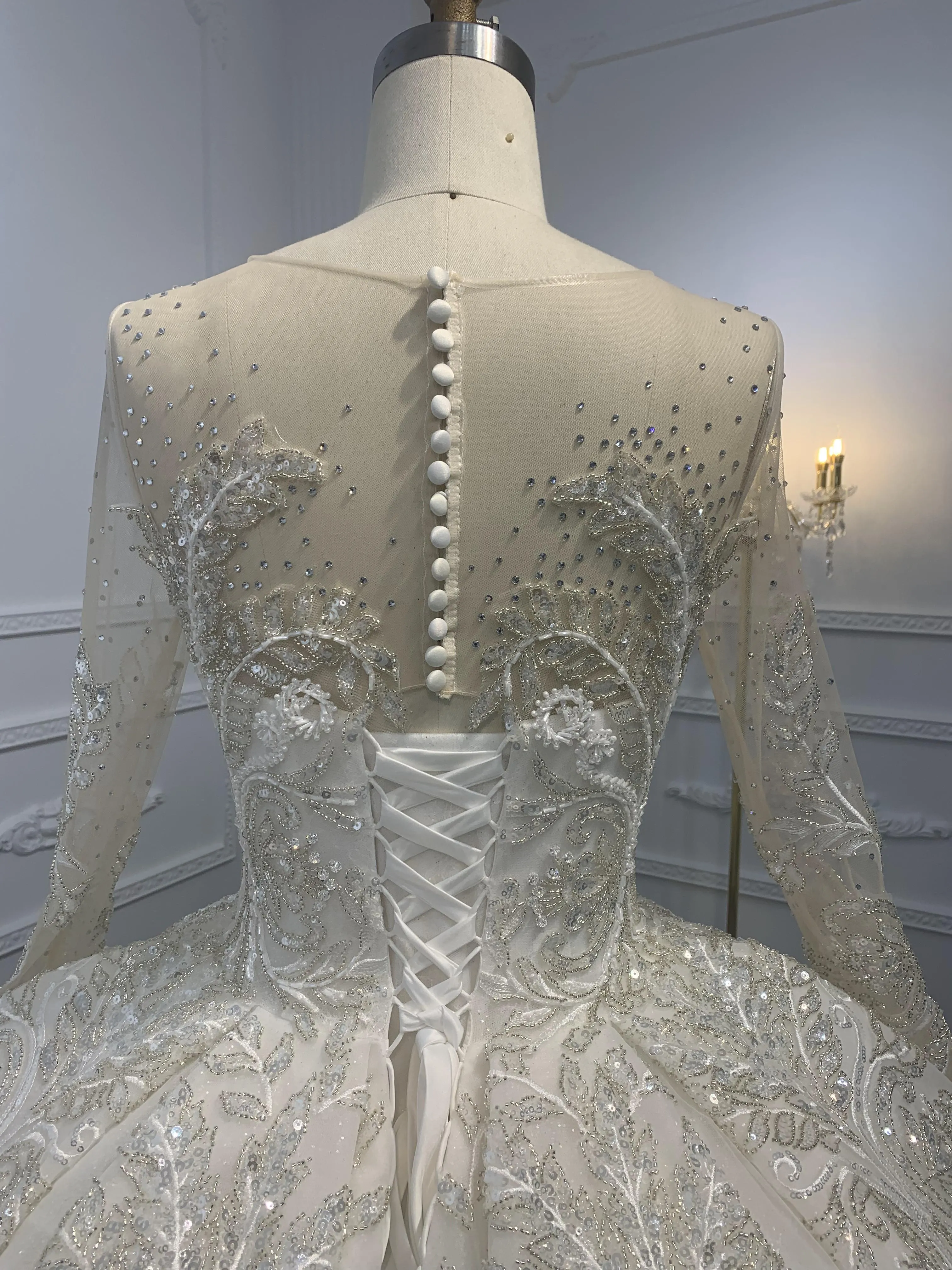 Z038-BYG OWN DESIGN WITH LONG SLEEVES AND LUXURIOUS BEADING LACE BALL GOWN